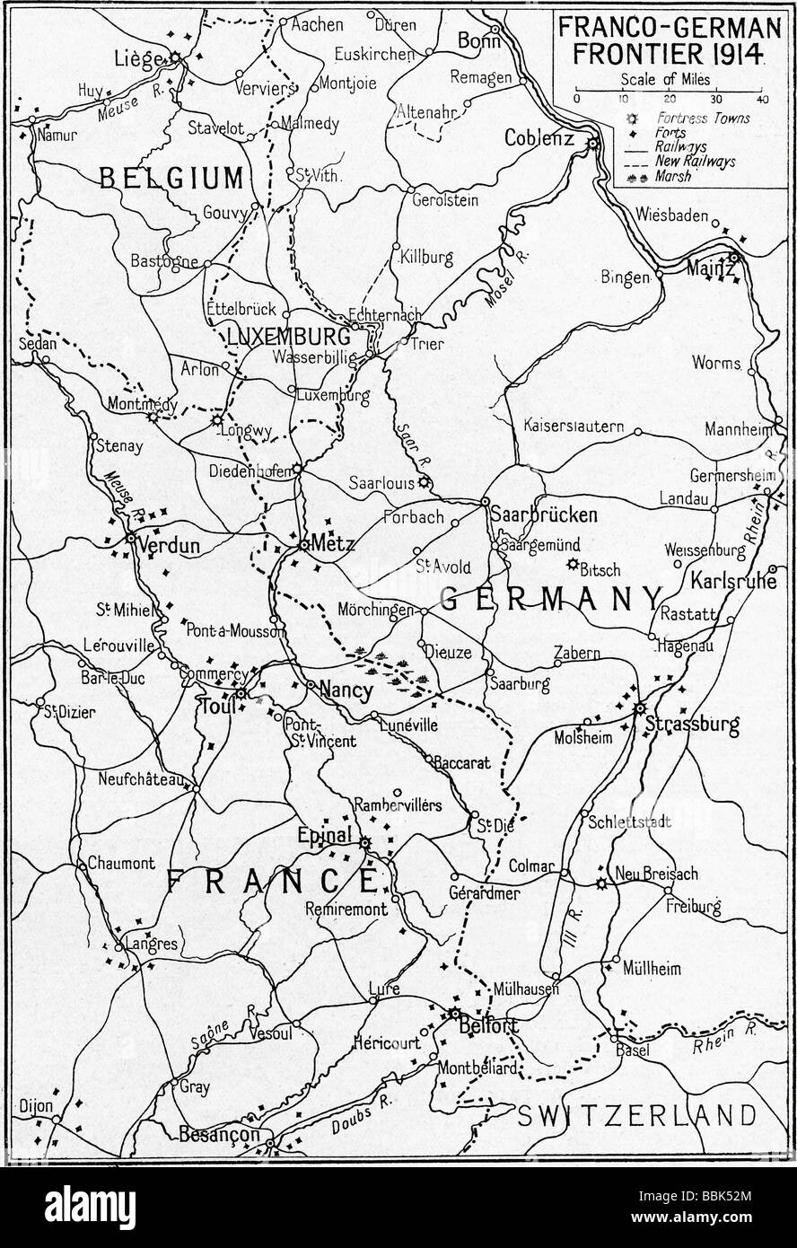 Map showing Franco German Frontier, First world war Stock Photo