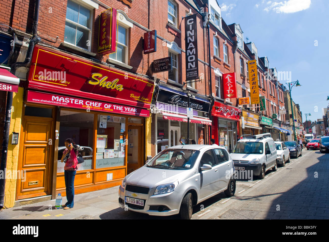 Brick Lane , Shoreditch , East End , street scene with one restaurant