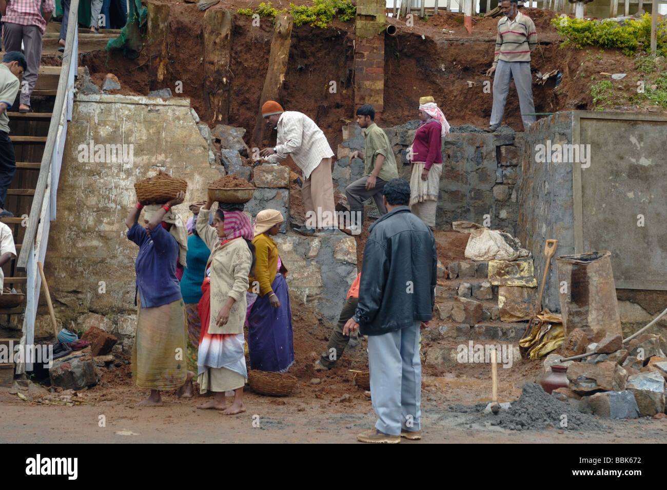 Typical small indian construction site. Ooty (Udhagamandalam), Tamil Nadu, India. No releases available. Stock Photo