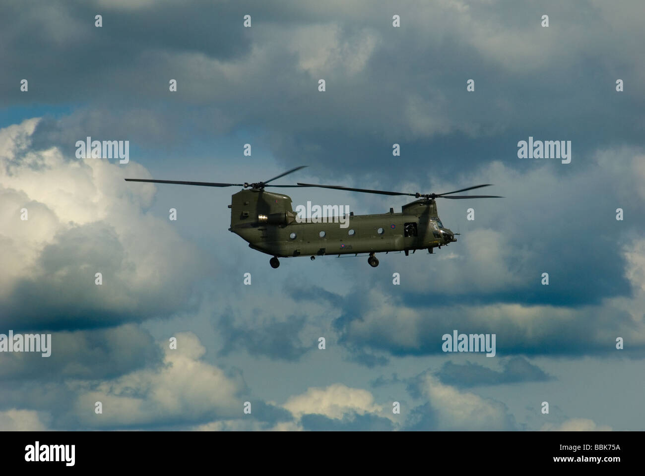 An RAF Chinook Helicopter in flight Stock Photo