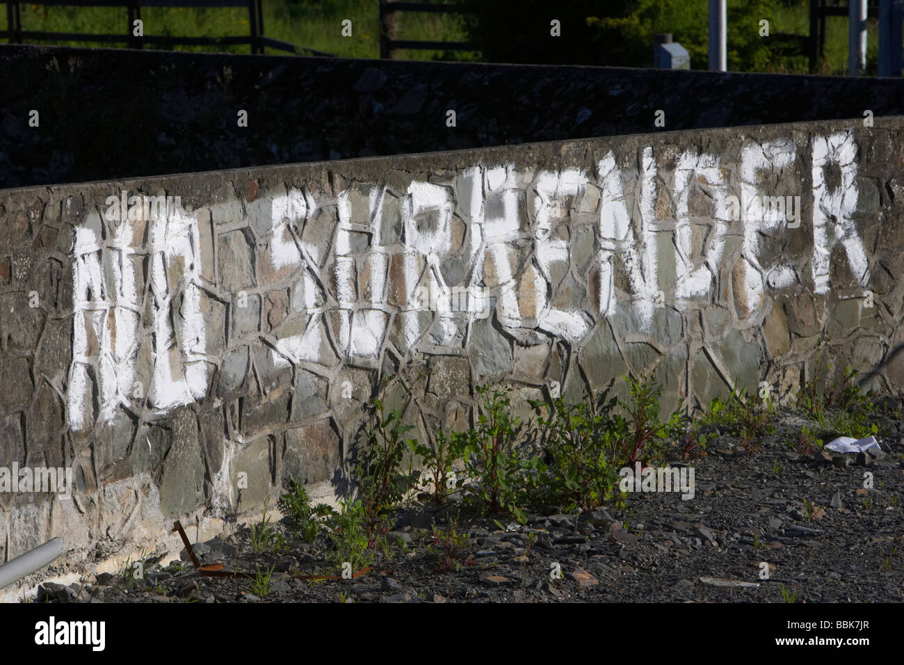 ulster loyalist no surrender graffiti painted onto a wall in a unionist protestant area of northern ireland Stock Photo