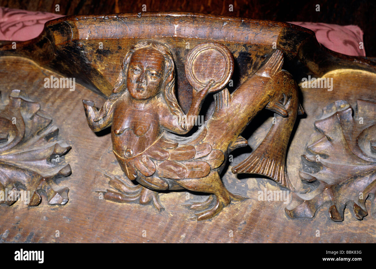 Carlisle Cathedral Misericord Mythical creature 15th century medieval wood carving Cumbria England UK English cathedrals Stock Photo