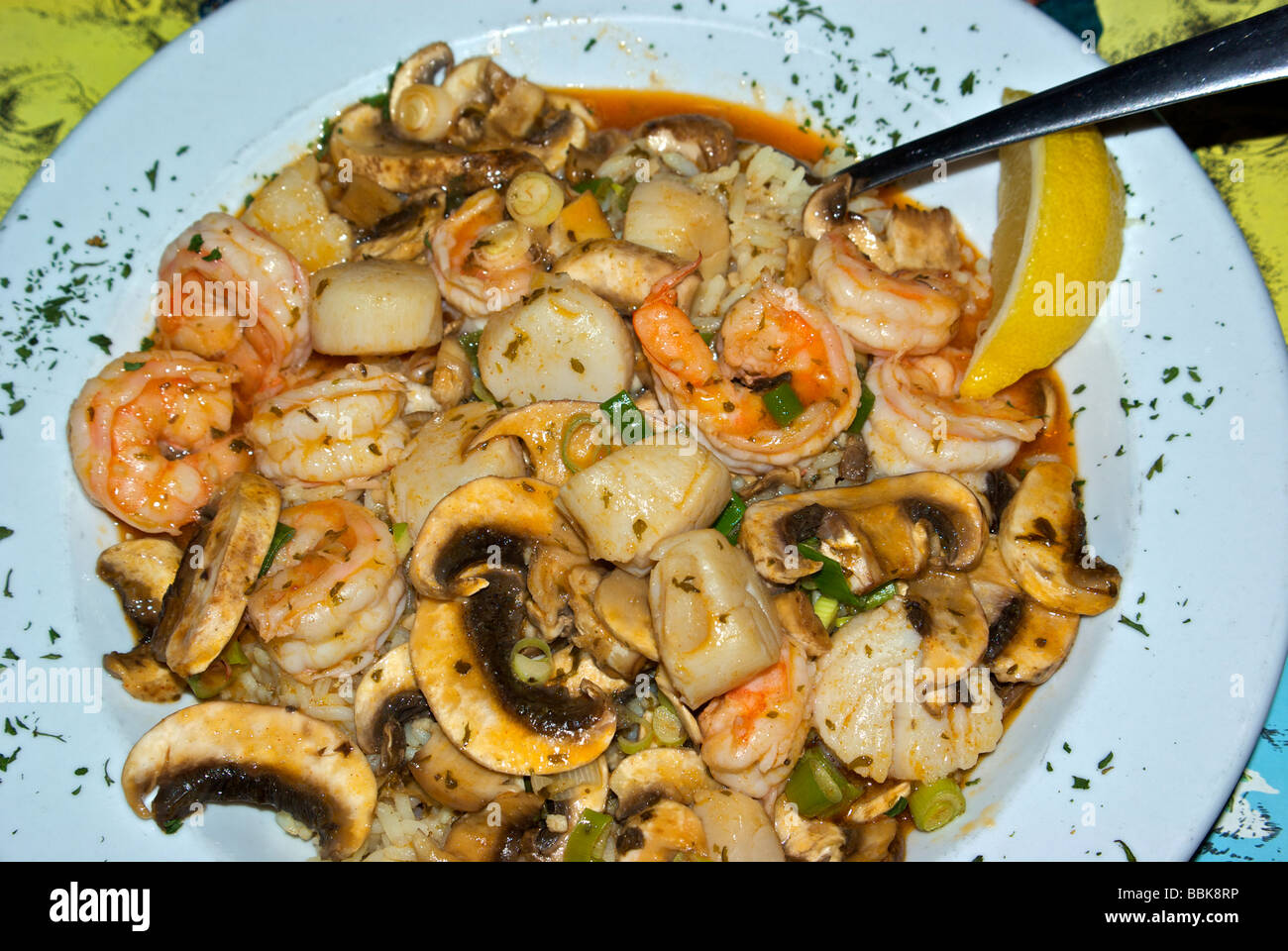 Bobby Flay inspired Shrimp and Scallops Key Lime entree with sliced