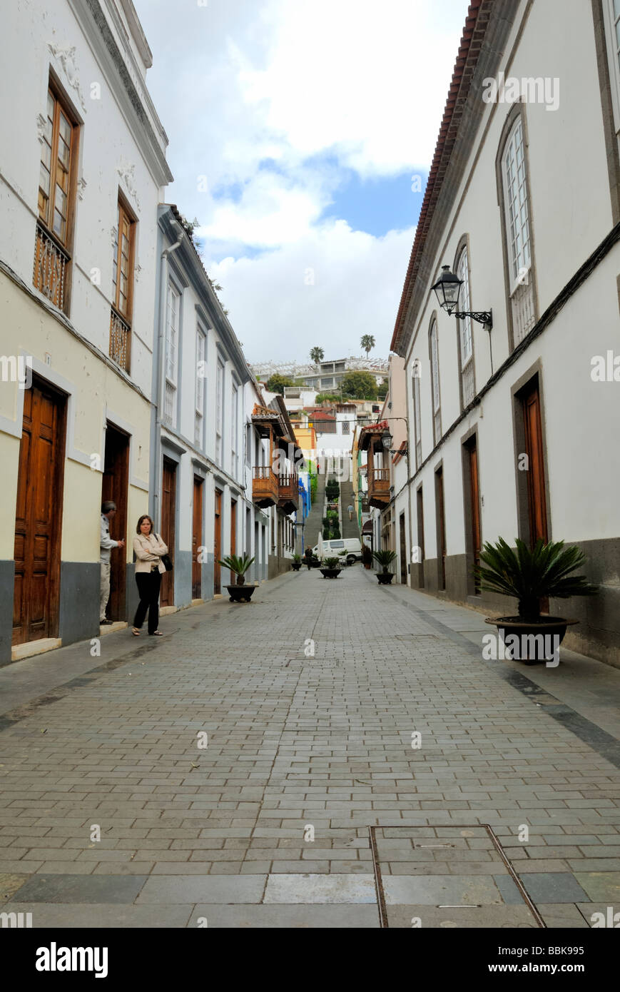 A fine view along Calle de la Diputacion. Teror, Gran Canaria, Canary Islands, Spain, Europe. Stock Photo