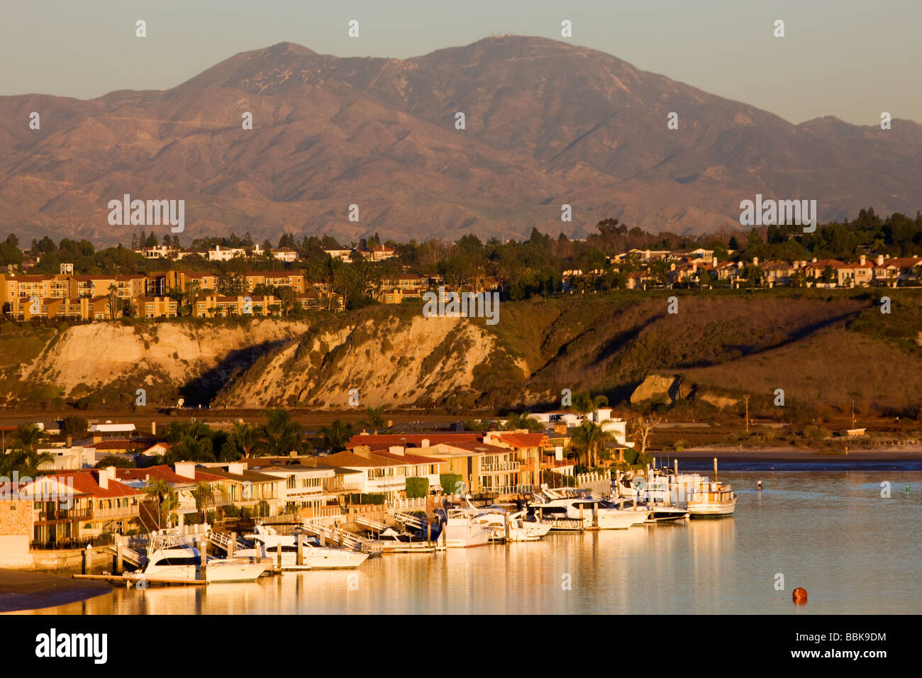 Boats docked in the Back Bay Newport Beach Orange County California Stock Photo