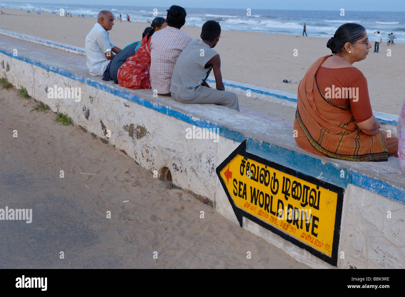 India, Tamil Nadu, Chennai (Madras). Relaxing after sunset at Chennai beach. No releases available. Stock Photo