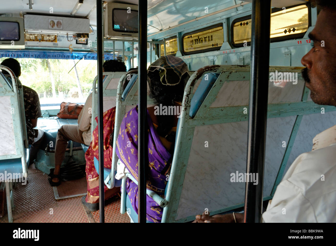 Travelling on a local bus in Chennai. India, Tamil Nadu, Chennai (Madras).  No releases available. Stock Photo