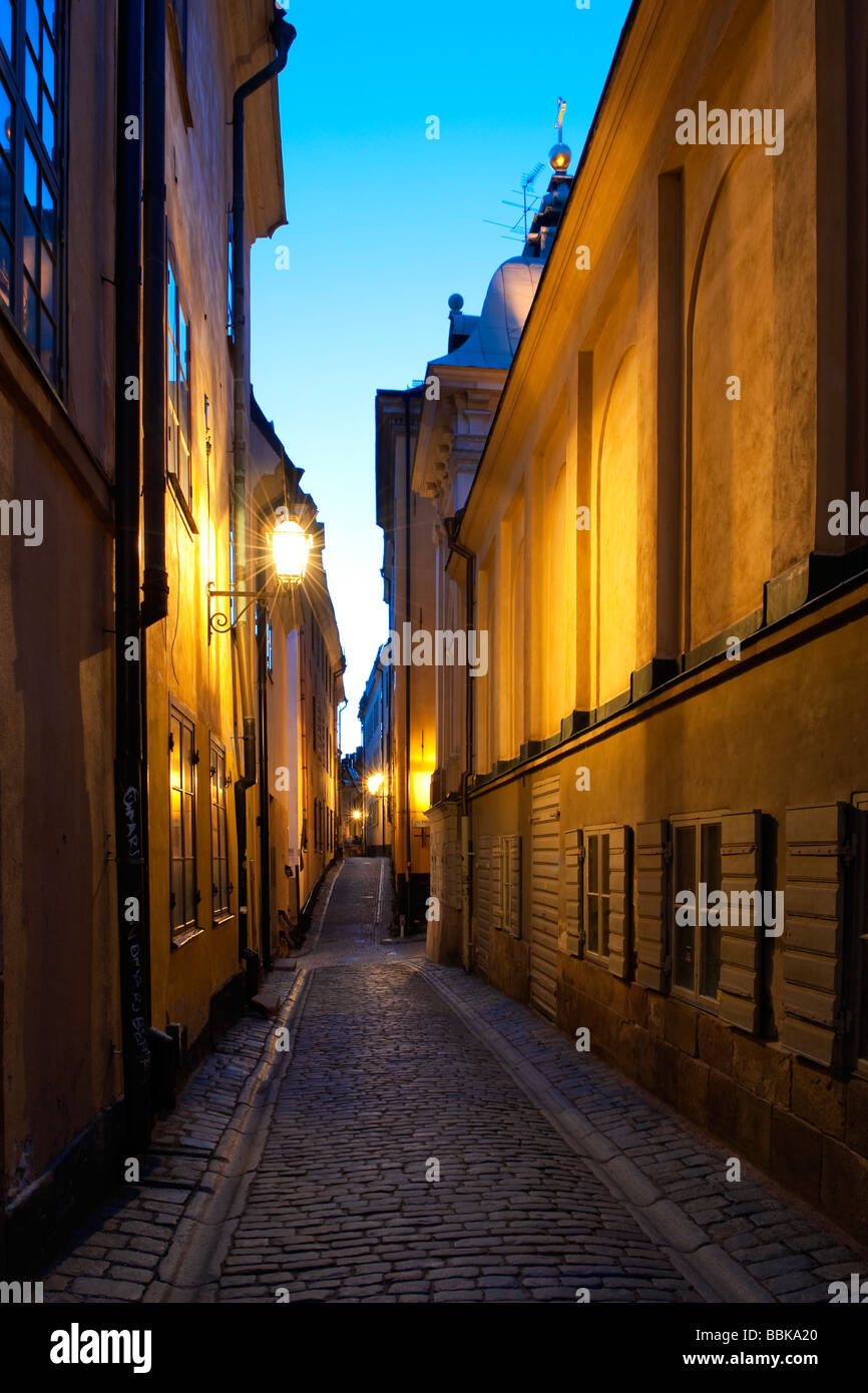 Evening view of Prästgatan (Priest's Street), in Gama stan, the old town in the centre of Stockholm, Sweden Stock Photo