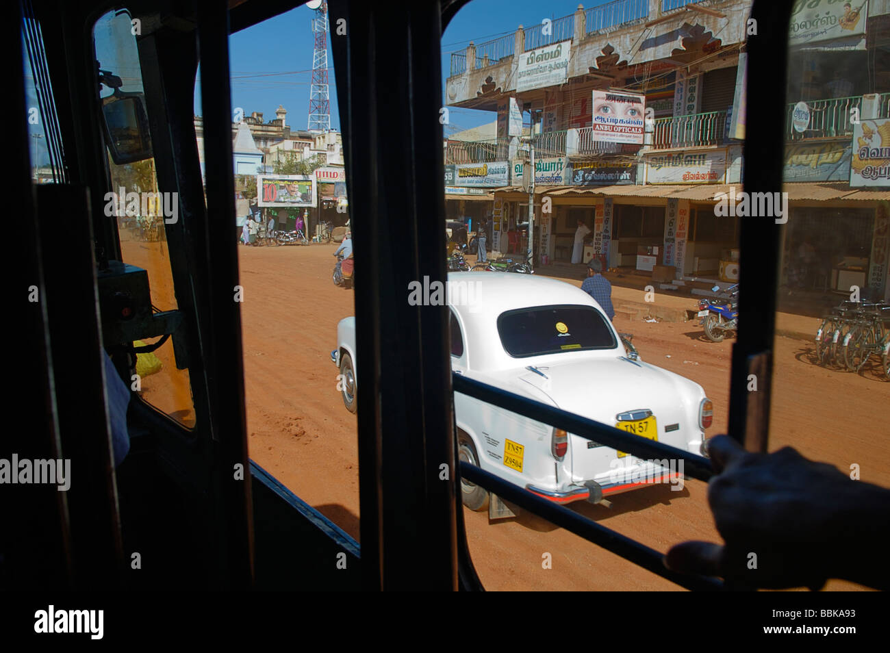 India, Tamil Nadu. Bus drive from Kumily towards Madurai. No releases available. Stock Photo