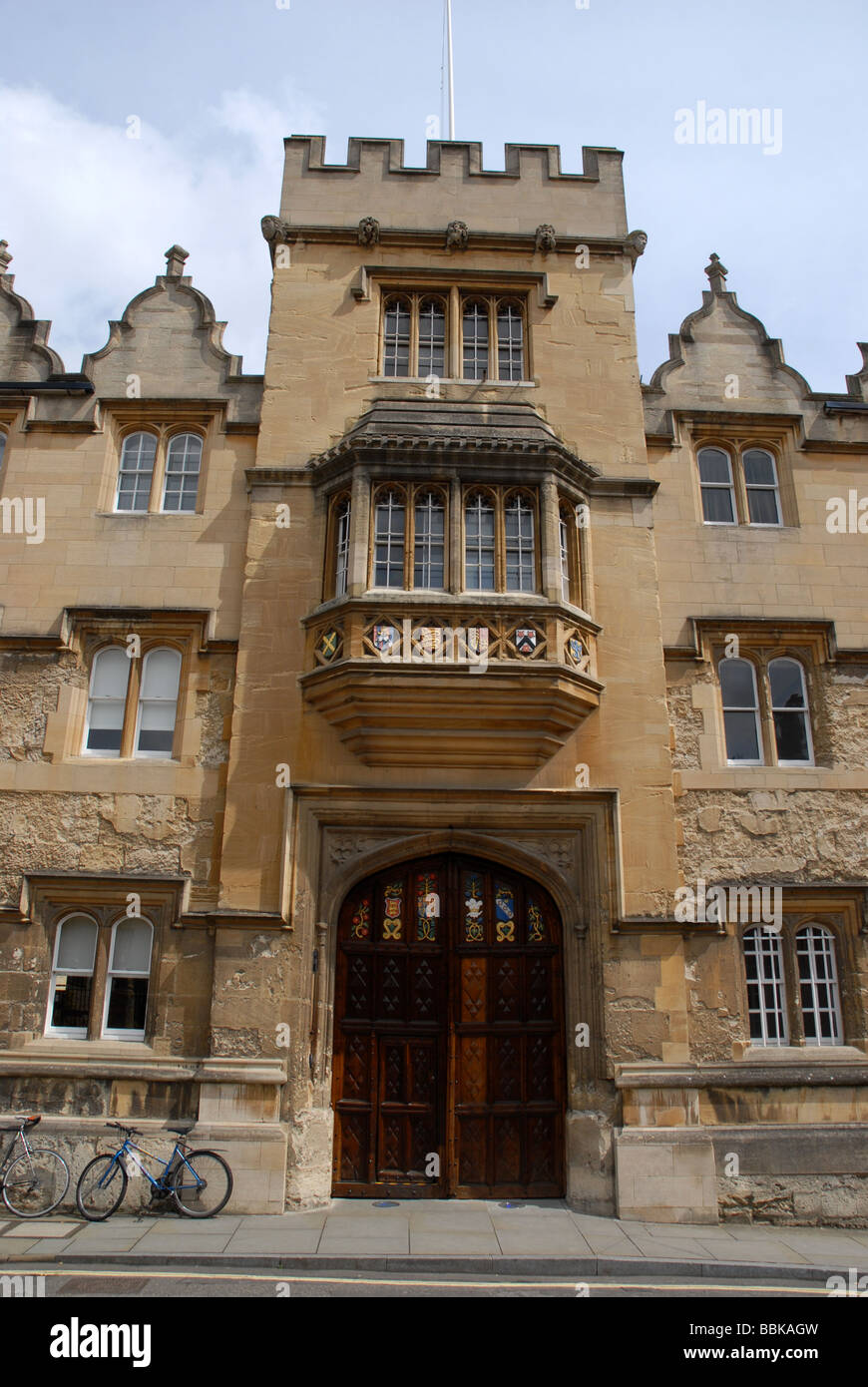 facade and main entrance to Oriel College, University of Oxford, Oxford, Oxofordshire, England Stock Photo