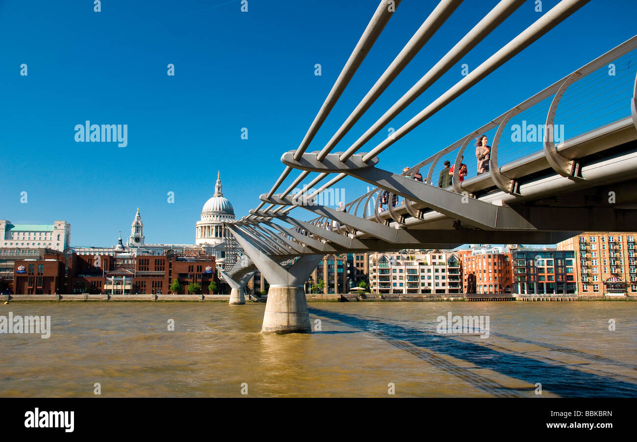 millennium bridge from queens walk looking towards st pauls Stock Photo