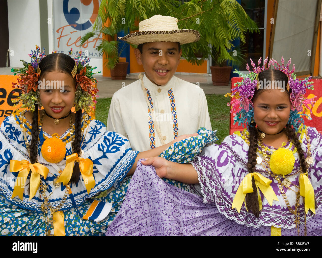 Panama.Traditional child dancers in David fair. Stock Photo