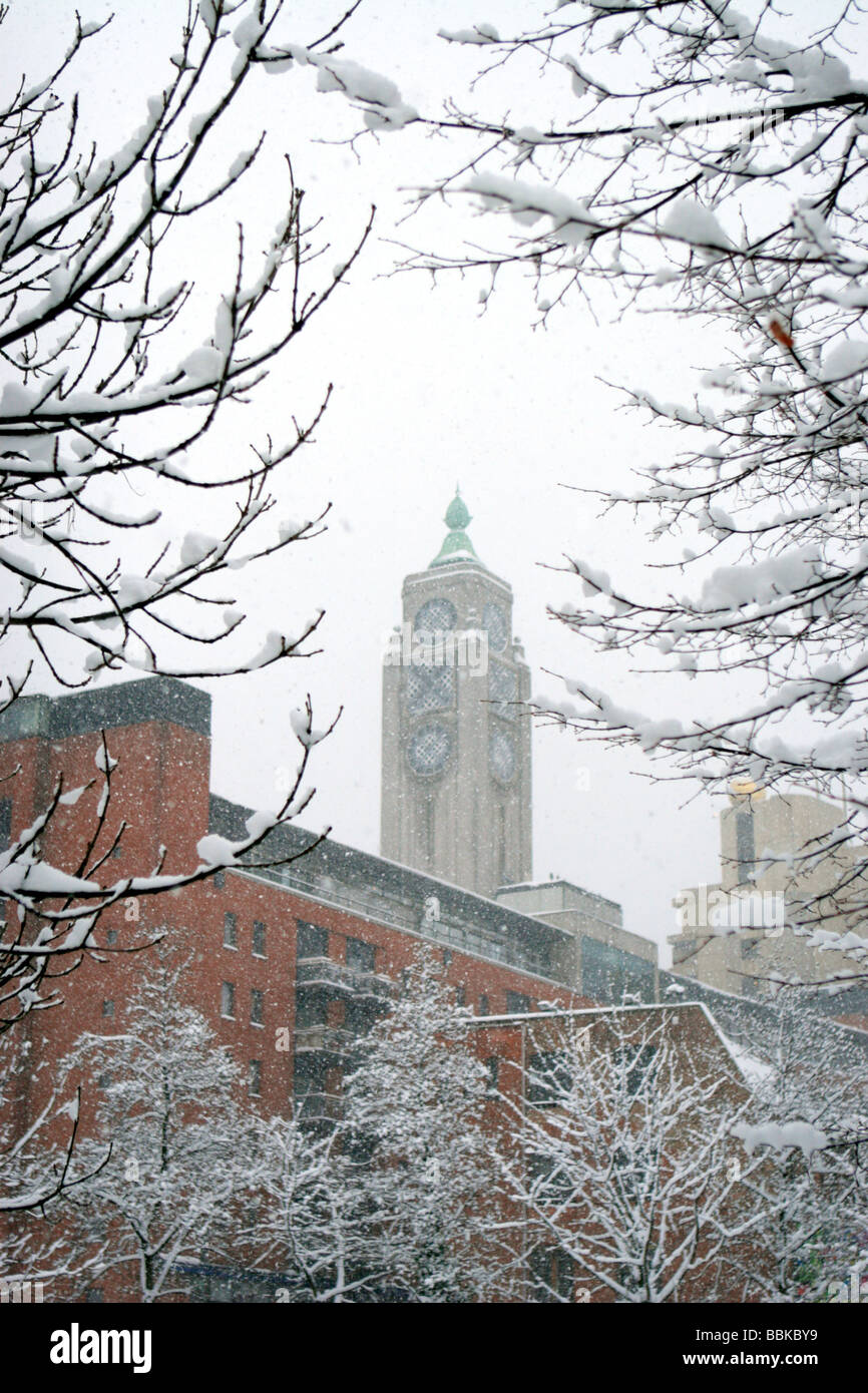 London Oxo Tower in the Snow Stock Photo
