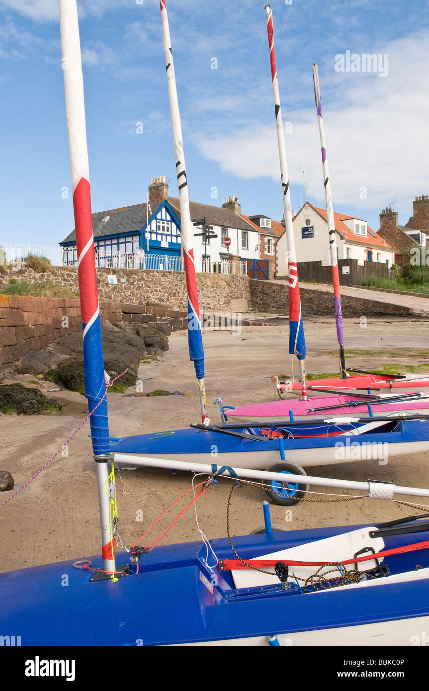 Topper class dinghies on the beach in North Berwick, Scotland. Stock Photo