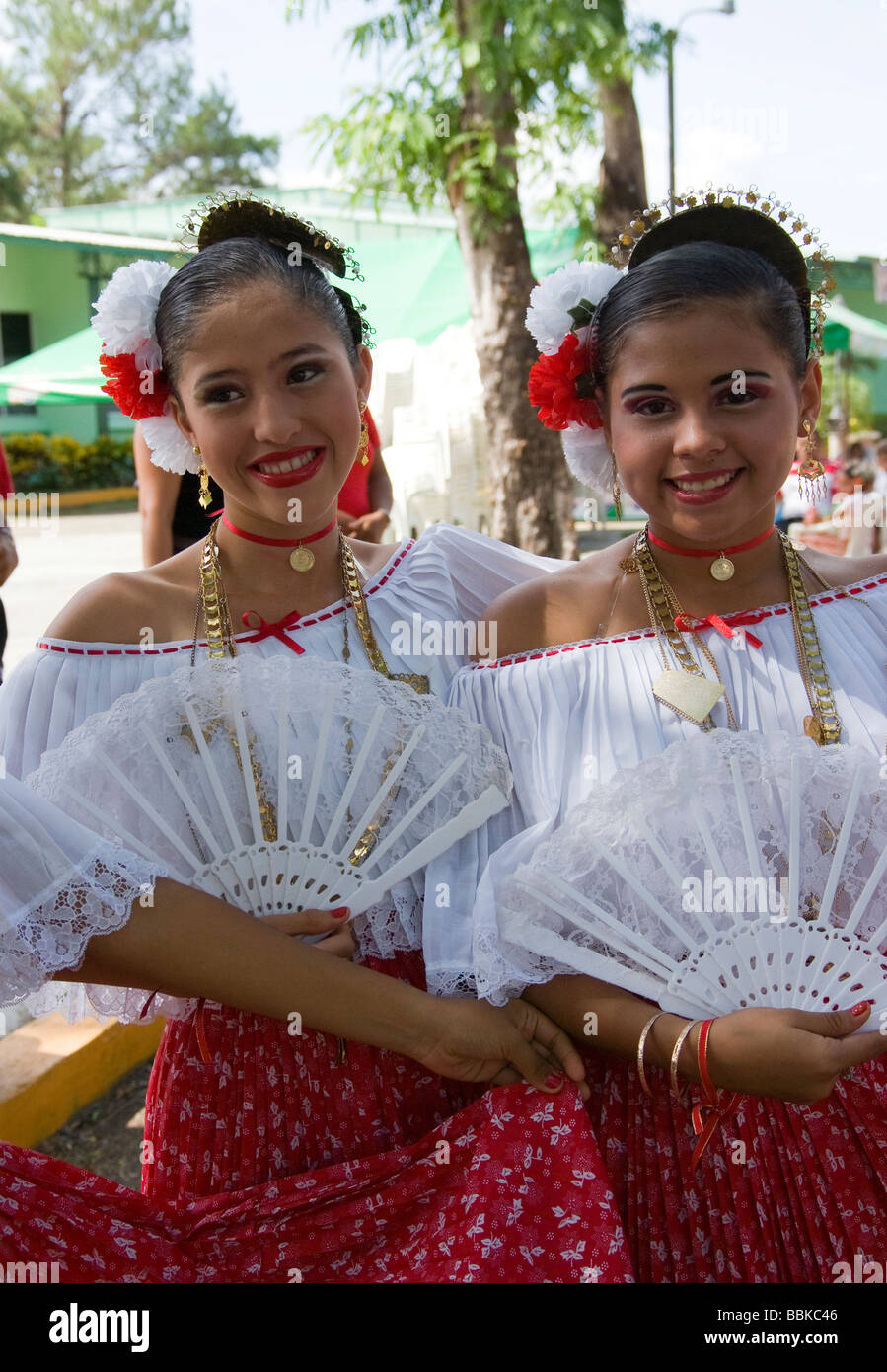 Panama.Young people with traditional costumes in the fair of David. Stock Photo