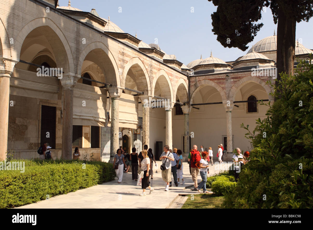 Istanbul Turkey tourists visit the Third Courtyard gardens at the Topkapi Palace Stock Photo