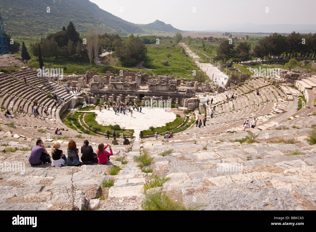 Tourists sitting in the amphitheater in Ephesus Turkey Stock Photo - Alamy