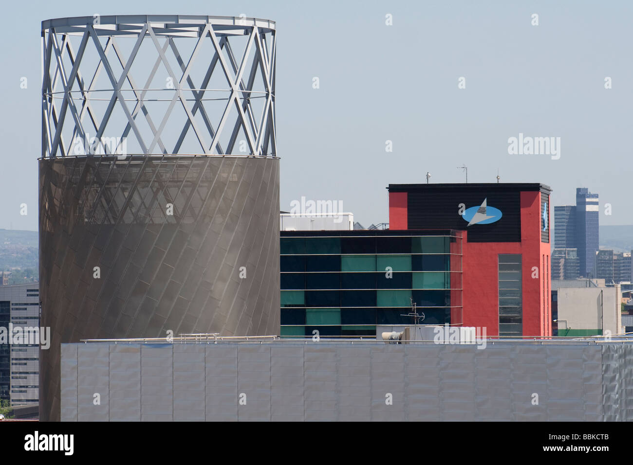 The Lowry Theatre tower with the Lowry outlet mall in the background Stock Photo