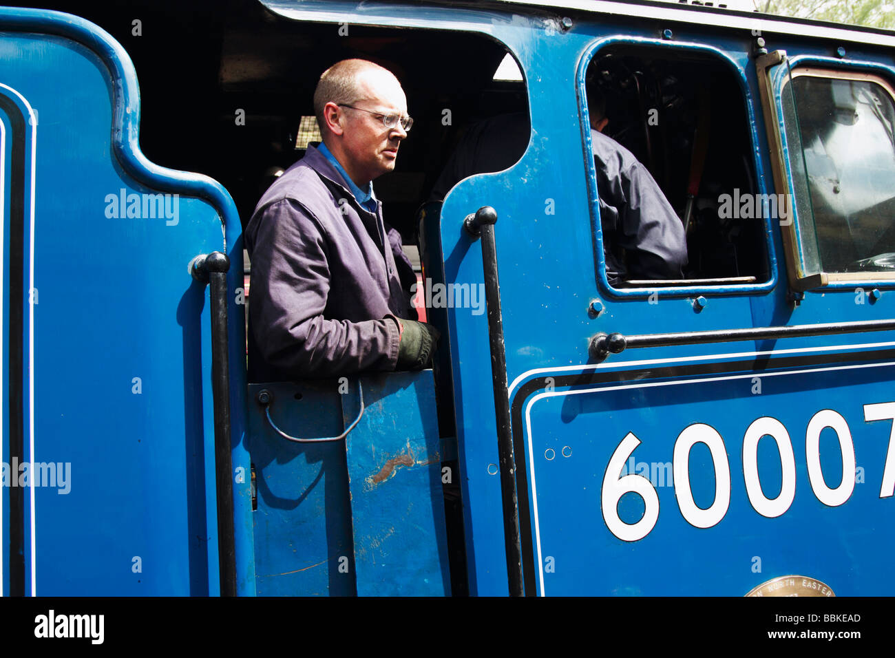 Engine driver on steam train at Goathland station on the North