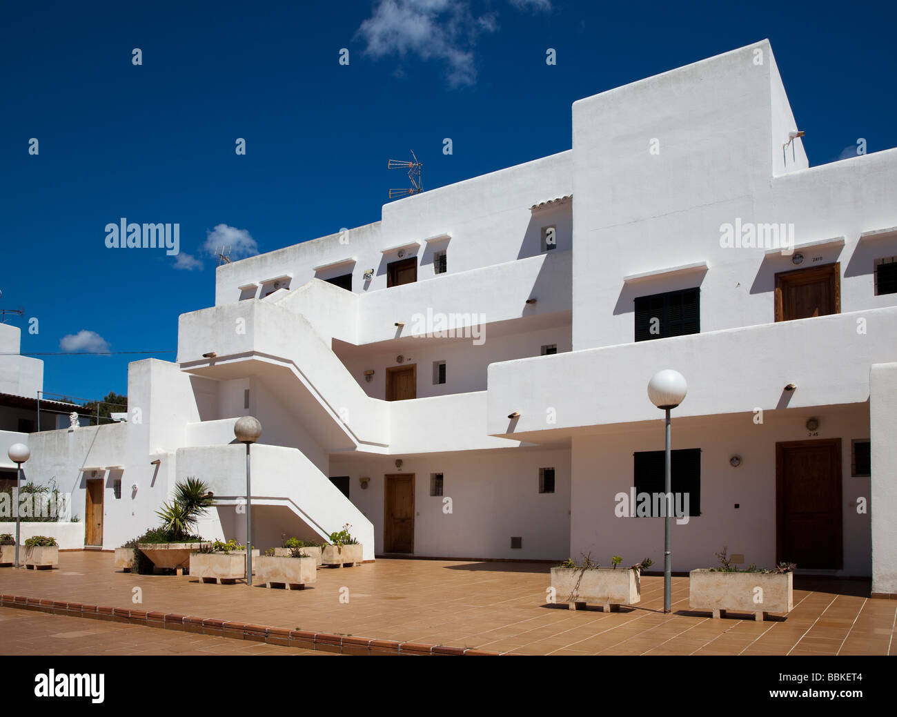 Modern concrete white painted holiday apartments Cala d'Or Mallorca Spain Stock Photo
