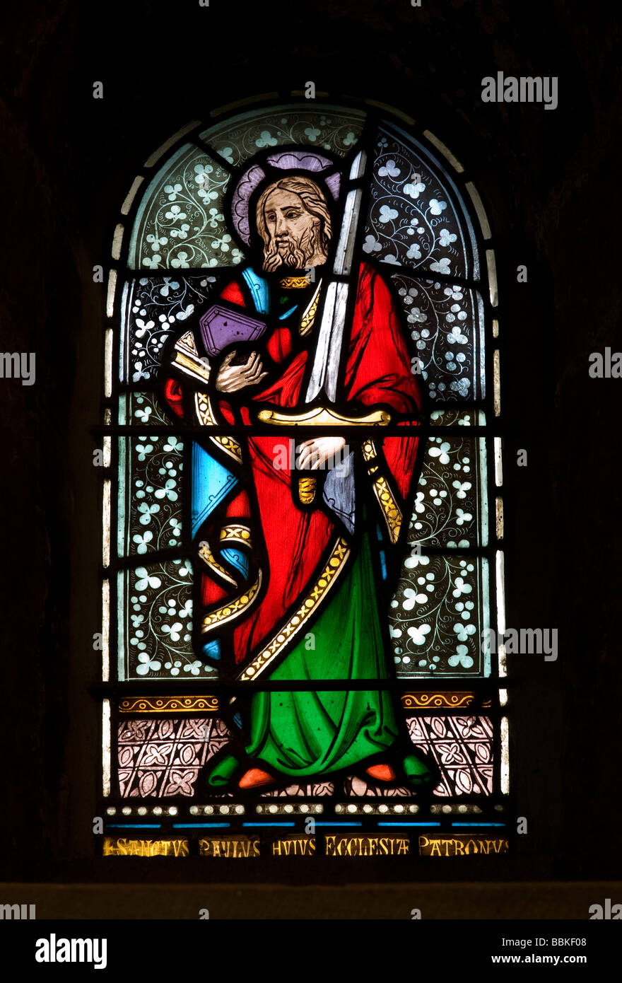 7th century Saxon stained glass window in St. Paul's Church in Jarrow