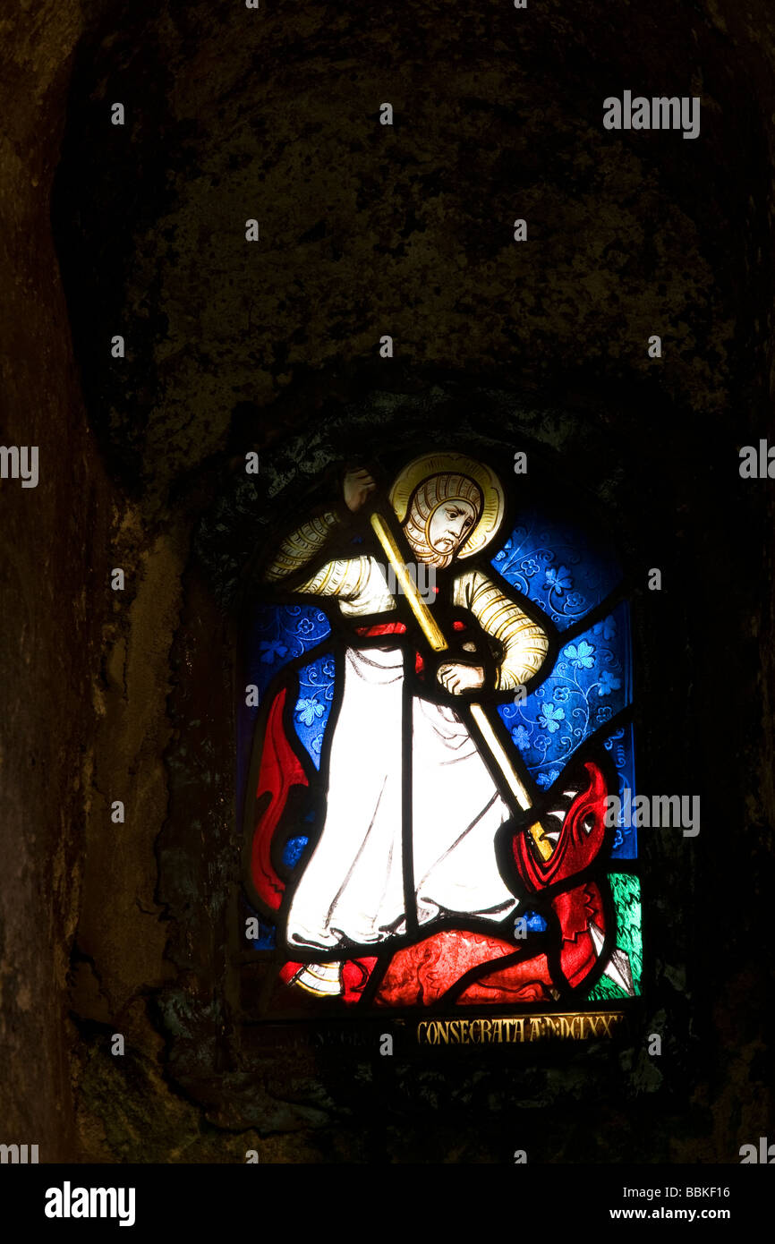 7th century Saxon stained glass window in St. Paul's Church in Jarrow