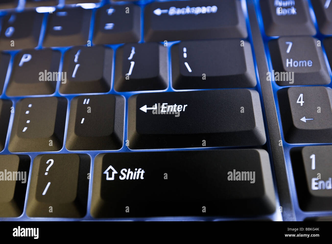 Keyboard Keys Technology Computer Computing Blue Clean Lines Lit Blue Stock Photo