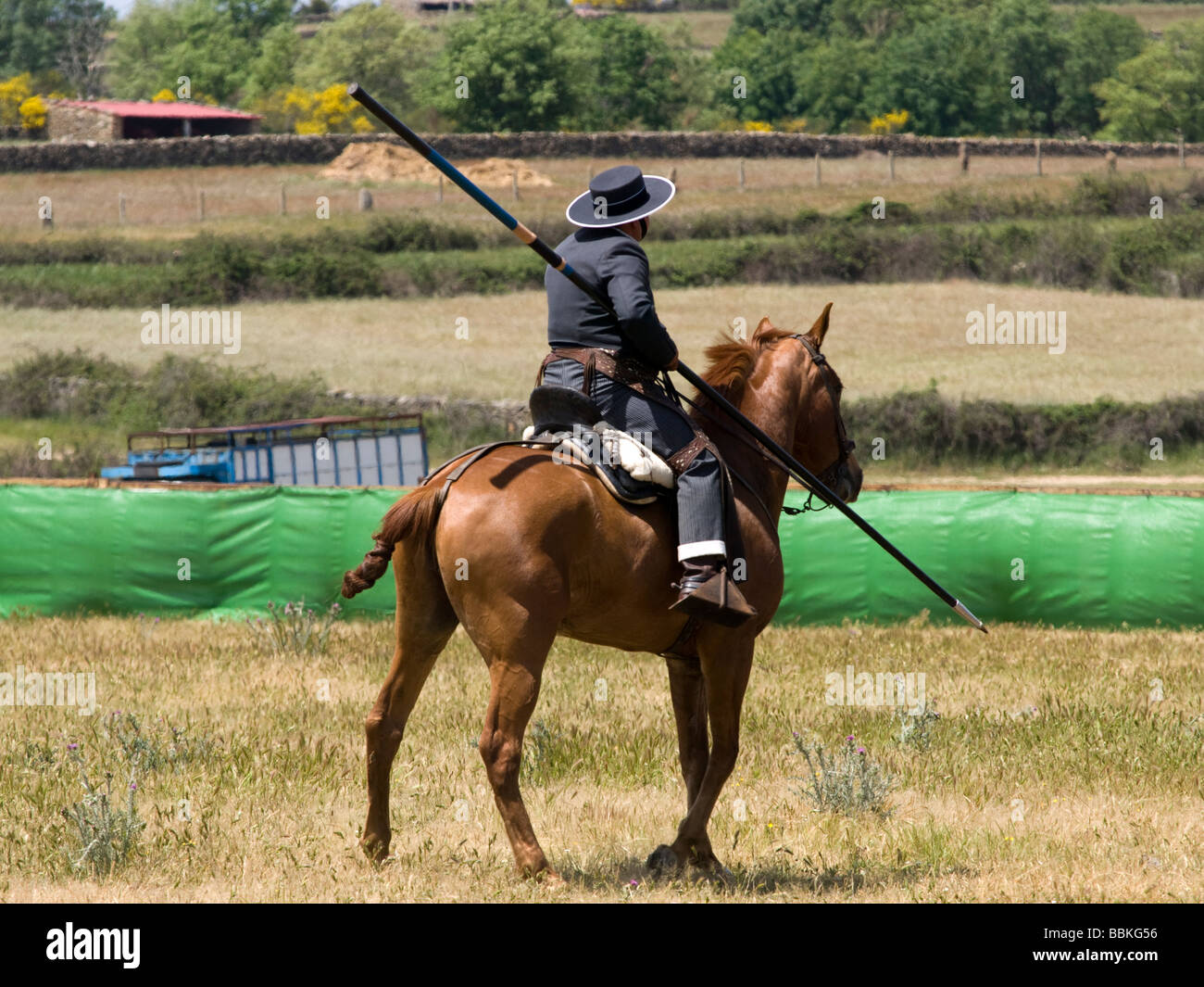 A rider at an 'Acoso y Derribo' contest in Castilla y Leon, Spain Stock Photo