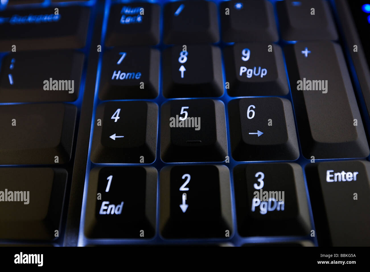 Keyboard Keys Technology Computer Computing Blue Clean Lines Lit Blue Stock Photo