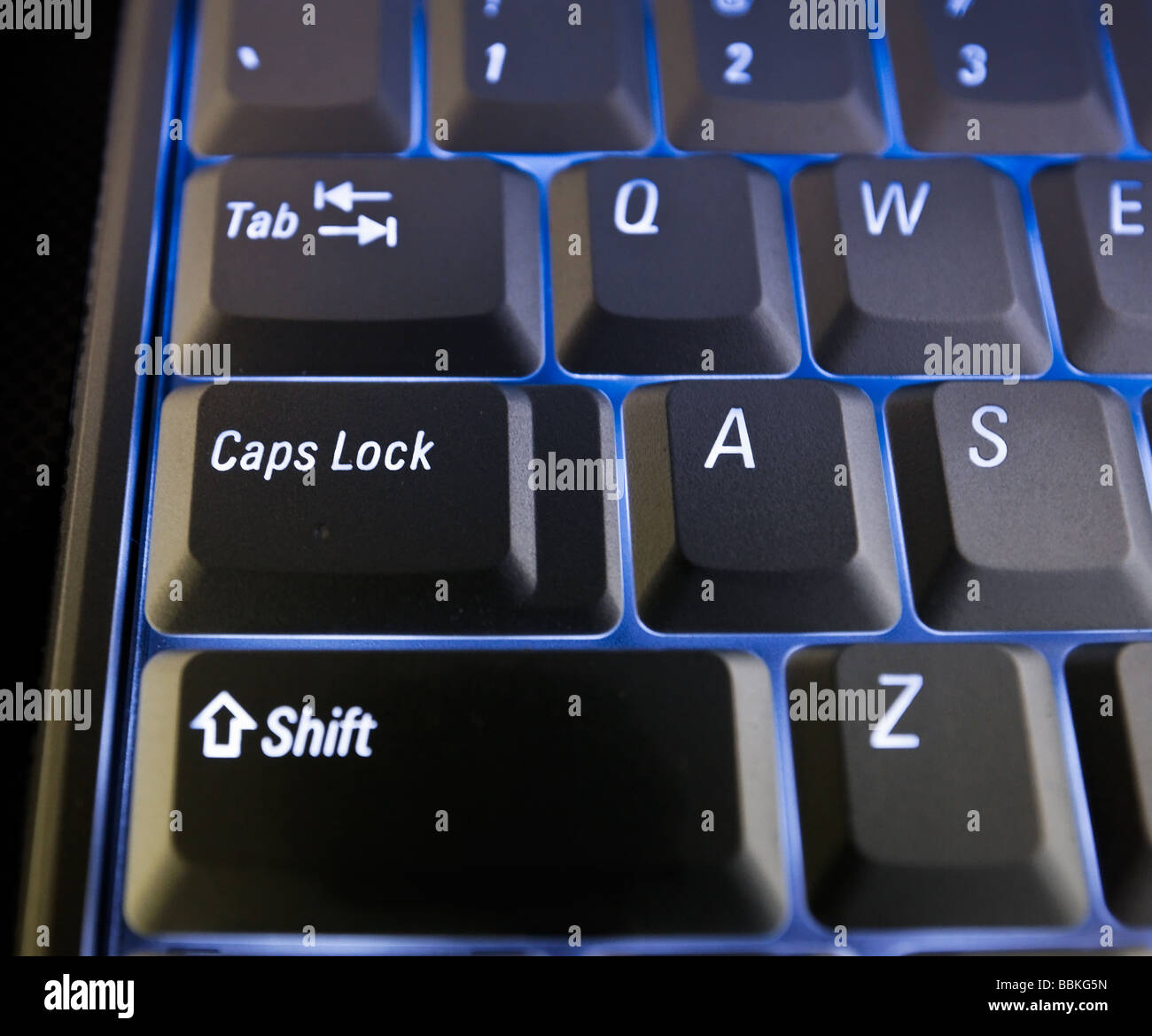Keyboard Keys Technology Computer Computing Blue Clean Lines Lit Blue Stock Photo
