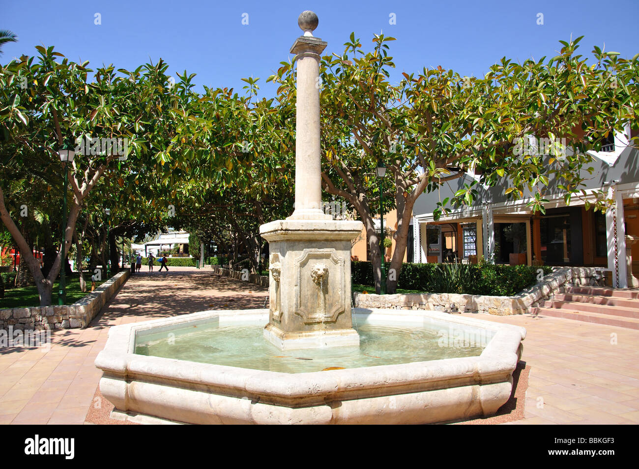 Promenade fountain, Puerto Portals, Portal Nous, Mallorca, Balearic Islands, Spain Stock Photo