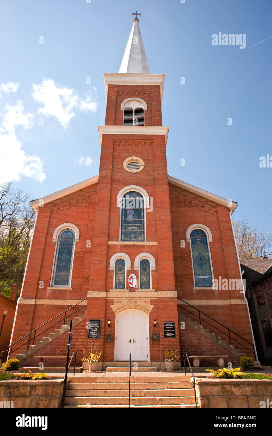 First United Methodist Church in Galena, Illinois.  Built in 1857. Stock Photo