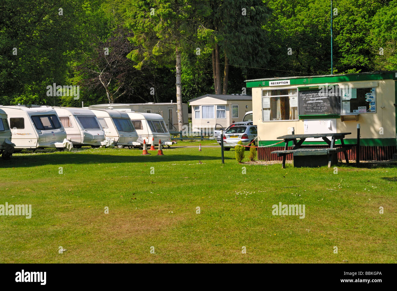 Tourist caravan and camping holidays site West Devon on edge of Dartmoor Dartmoor Country Holidays Campers Caravans Stock Photo