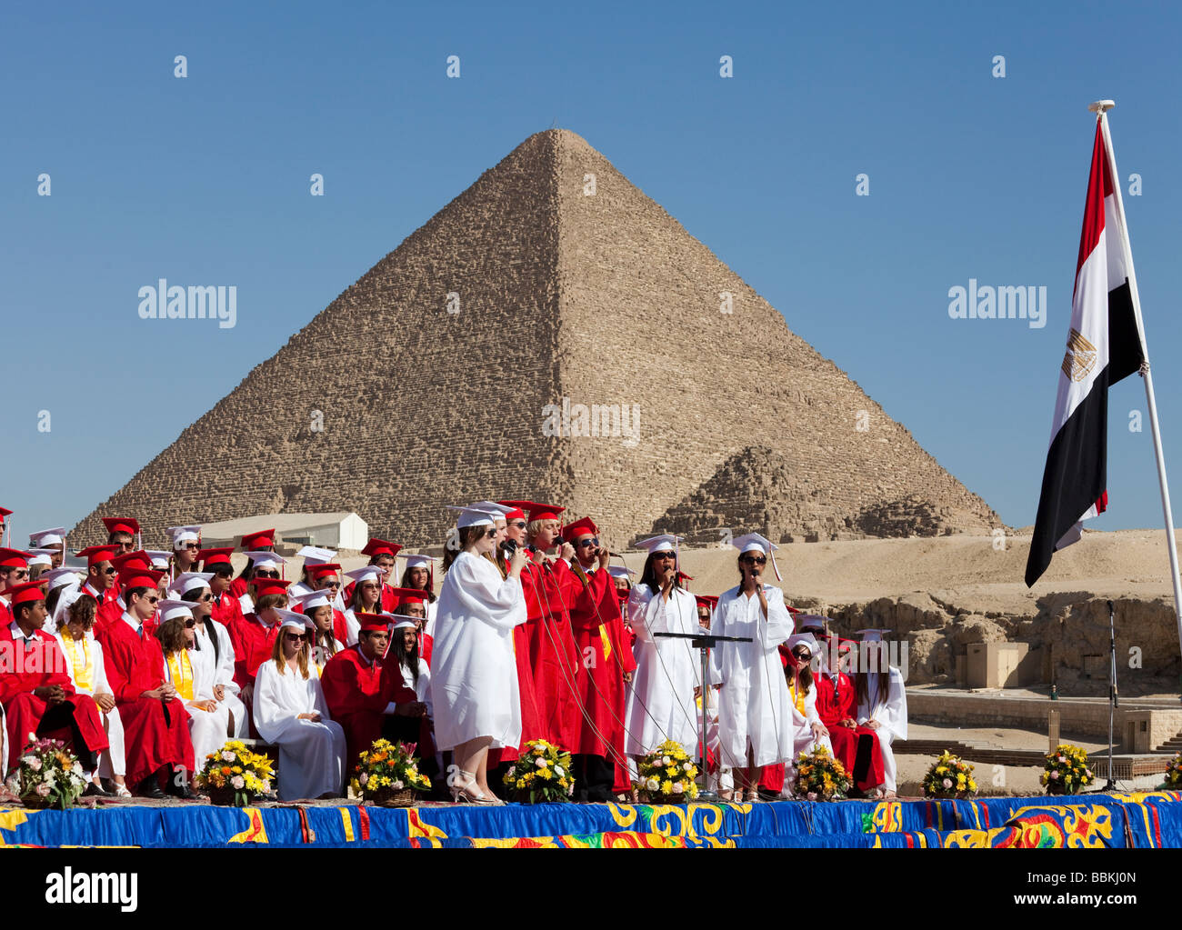 mixed choir singing at the Cairo American College (CAC) High School Graduation at the pyramids, Cairo, Egypt Stock Photo