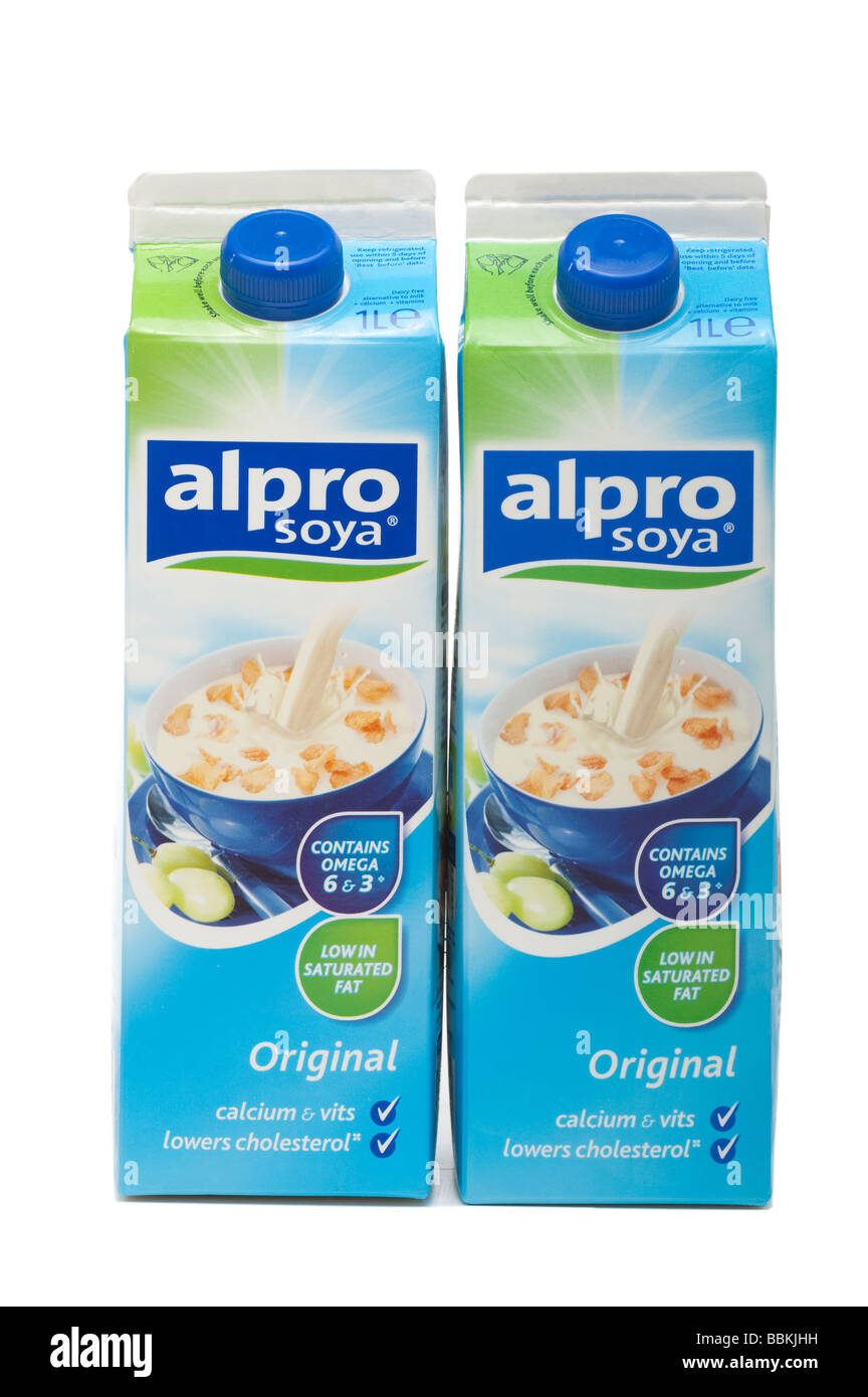 Two 1 Litre cartons of Alpro Soya Milk Stock Photo