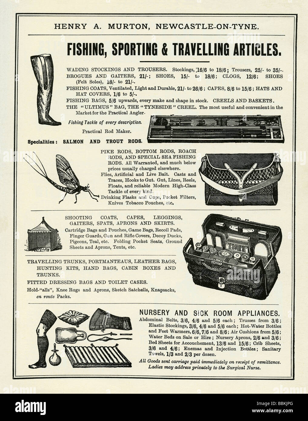 Advertisement in a Victorian mail-order catalogue for travel and sports goods, Henry A Murton, Newcastle upon Tyne Stock Photo