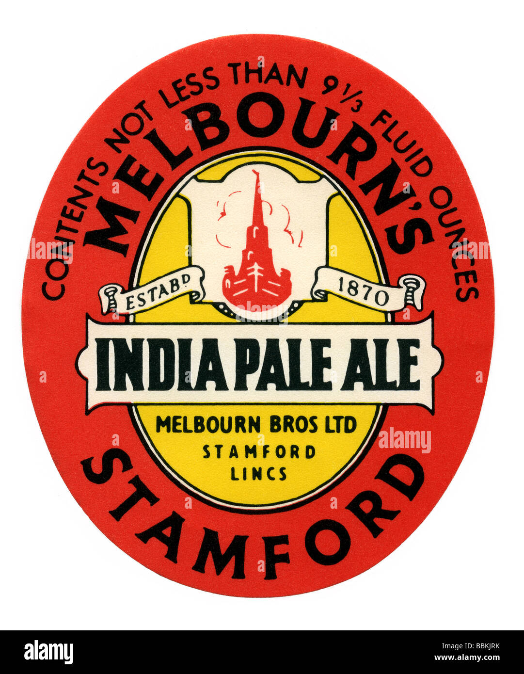 Old British beer label for Melbourn's IPA (India Pale Ale), Stamford