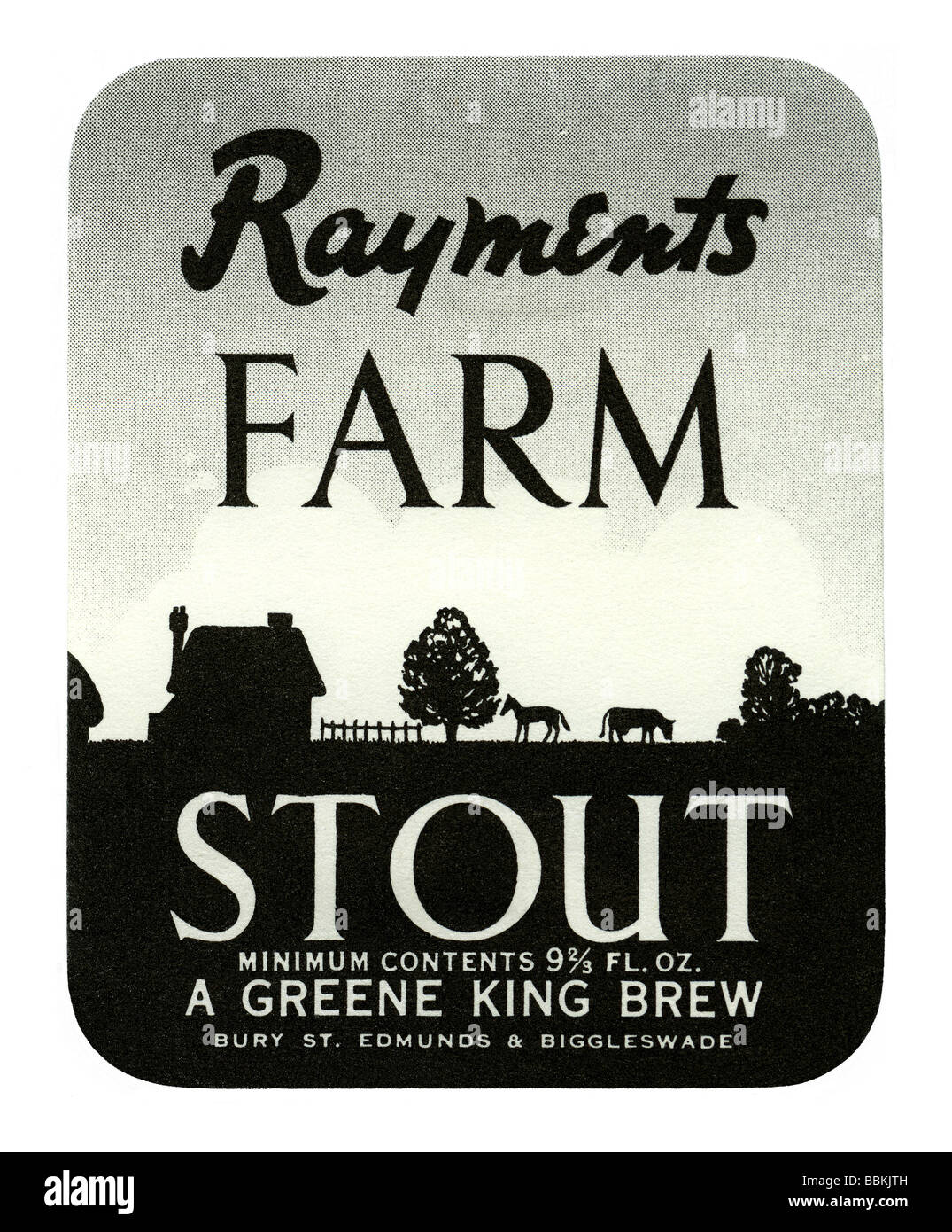 Old British beer label for Rayment's Farm Stout, Furneux Pelham, Hertfordshire, England Stock Photo