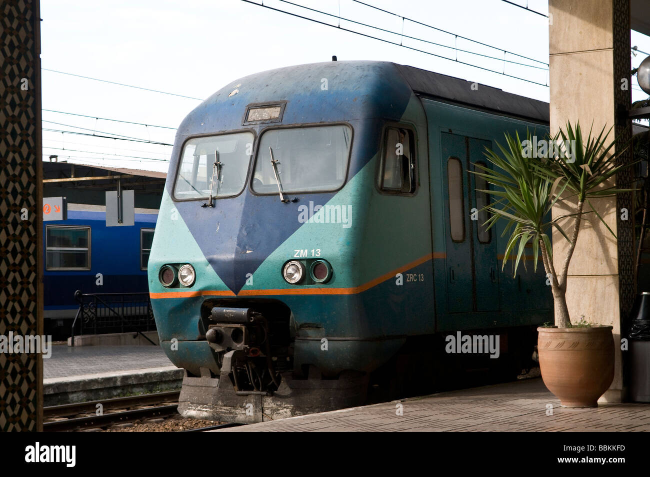 A locomotive of a Moroccan train in Casablanca s casa Voyageurs railway station Stock Photo