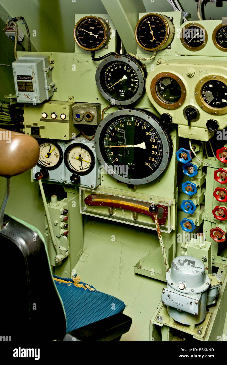 Instrument panel in submarine Stock Photo