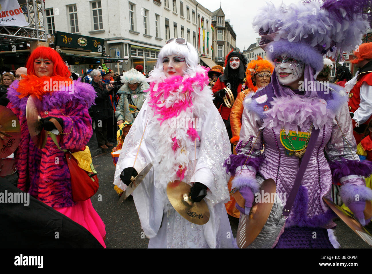 Carnival in Maastricht This festival is different then in other parts of Holland as there are around 100 bands playing live fanfara music in the city centre Most of the celebrations take place outside on the streets and squares During three days of celebrations people dance chat joke and especially drink a lot of alcohol Stock Photo