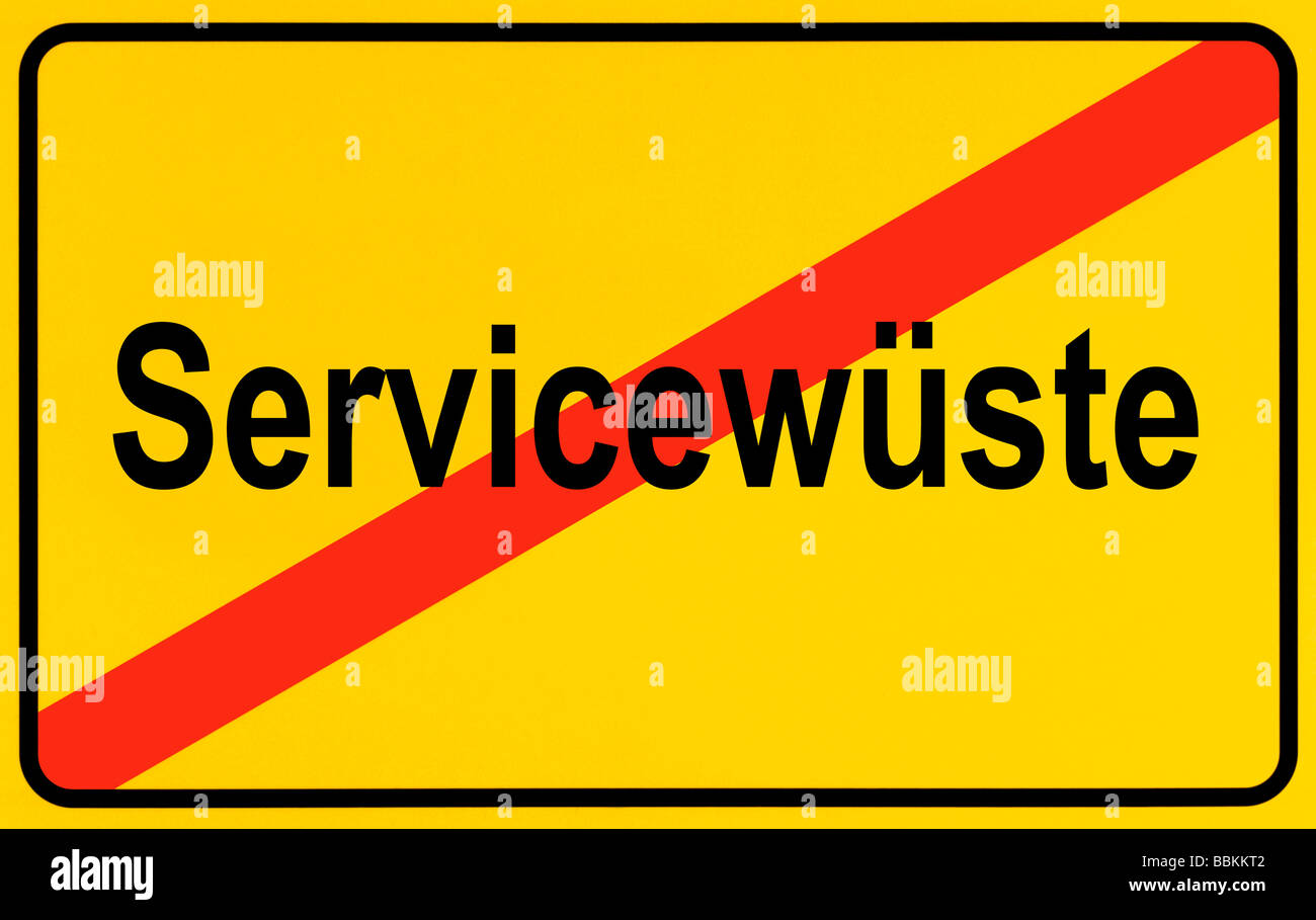 Town exit sign, German lettering Servicewueste, symbolic of end of lack of service Stock Photo