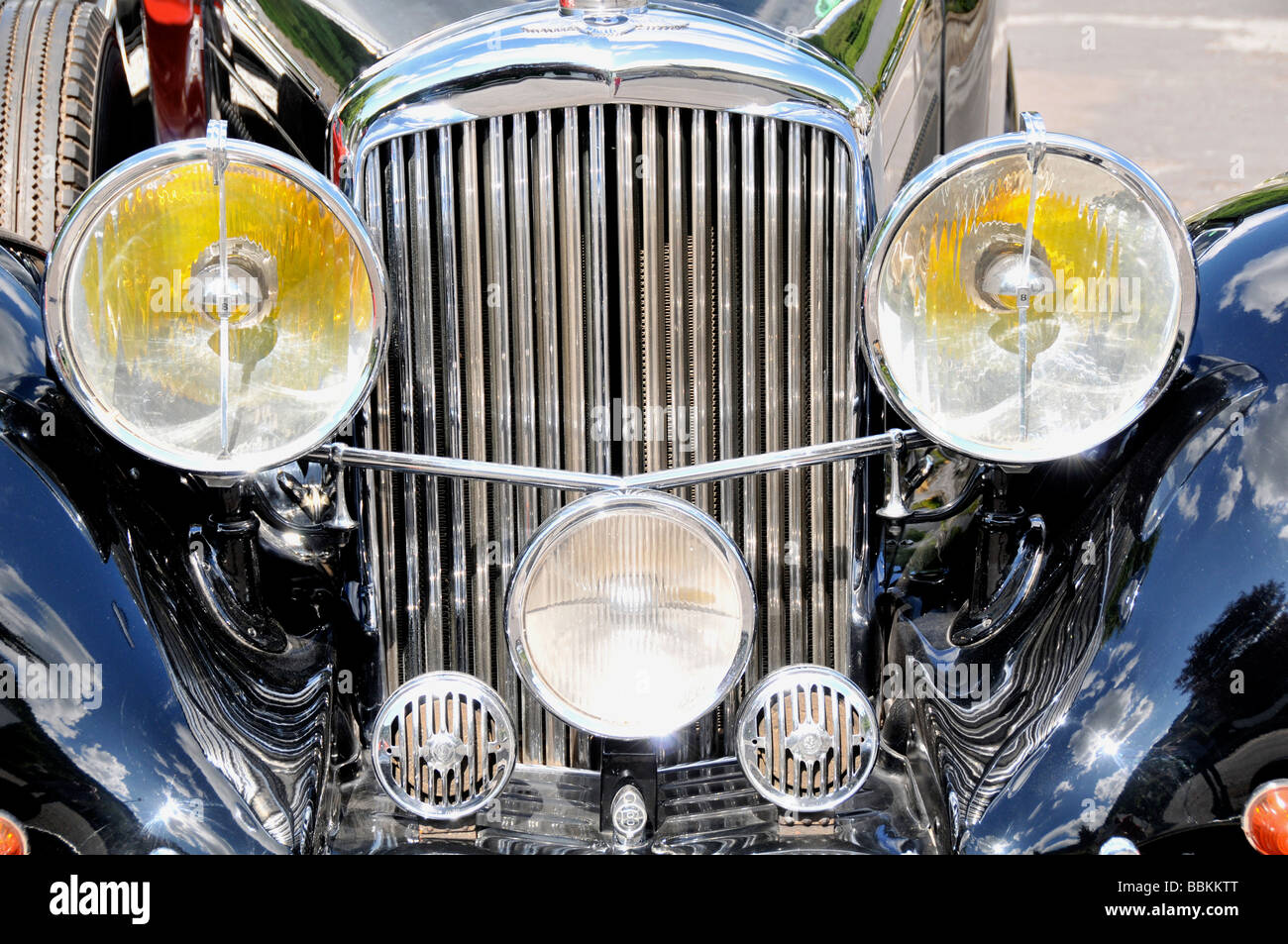 radiator grill and headlights of old Bentley car Stock Photo