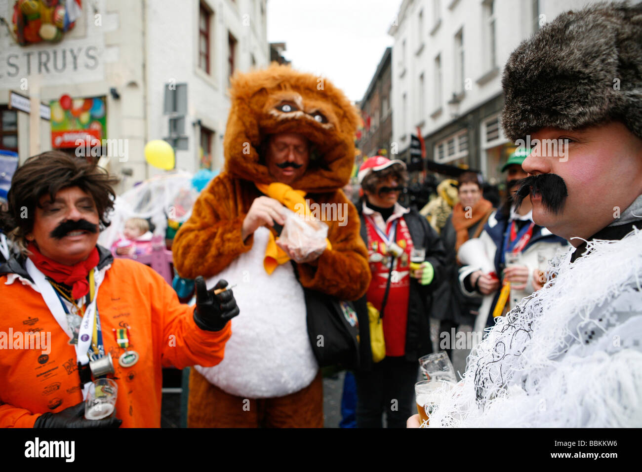 Carnival in Maastricht This festival is different then in other parts of Holland as there are around 100 bands playing live fanfara music in the city centre Most of the celebrations take place outside on the streets and squares During three days of celebrations people dance chat joke and especially drink a lot of alcohol Stock Photo