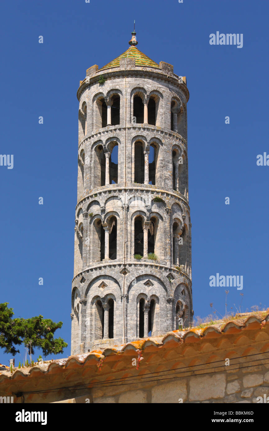 Romanesque tower Saint Theodorite cathedral Uzes Languedoc-Roussillon France Stock Photo