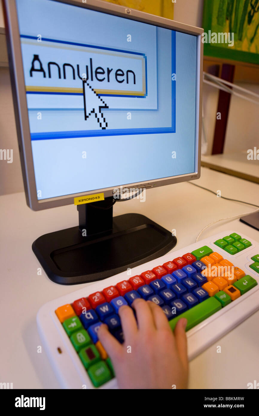 Visio is a special school for blind and partially sighted There are many tools such as Braille magnifying glasses large books with large print Braille typewriters and Braille maps Stock Photo