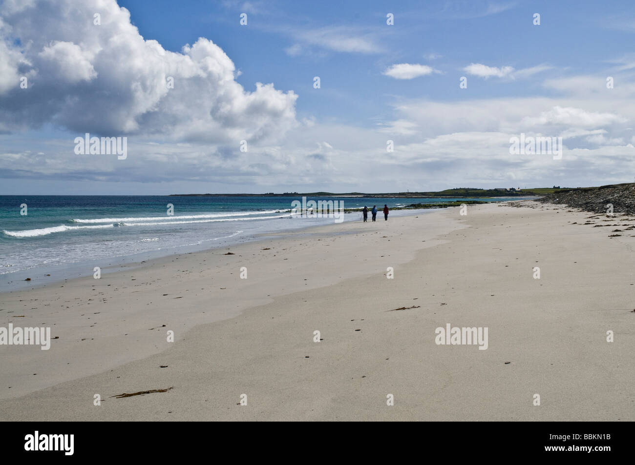 dh Linklet Bay NORTH RONALDSAY ORKNEY People walk on sandy beach Stock Photo