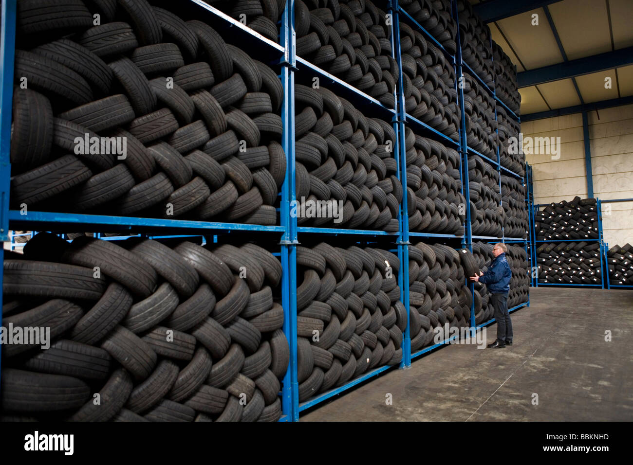 Recycling of tyres The best are stored and shipped to third world countries the bad tires are shredded into granulate and processed for different purposes All municipalities in The Netherlands are required to provide known collection points for recyclable and or hazardous materials All types of separated trash can be accepted here for free or a small sum depending on type of material green stuff and concrete bricks is usually free Some stores perform collection of chemicals paint batteries Dutch household waste recycling averages to 60 2006 Stock Photo