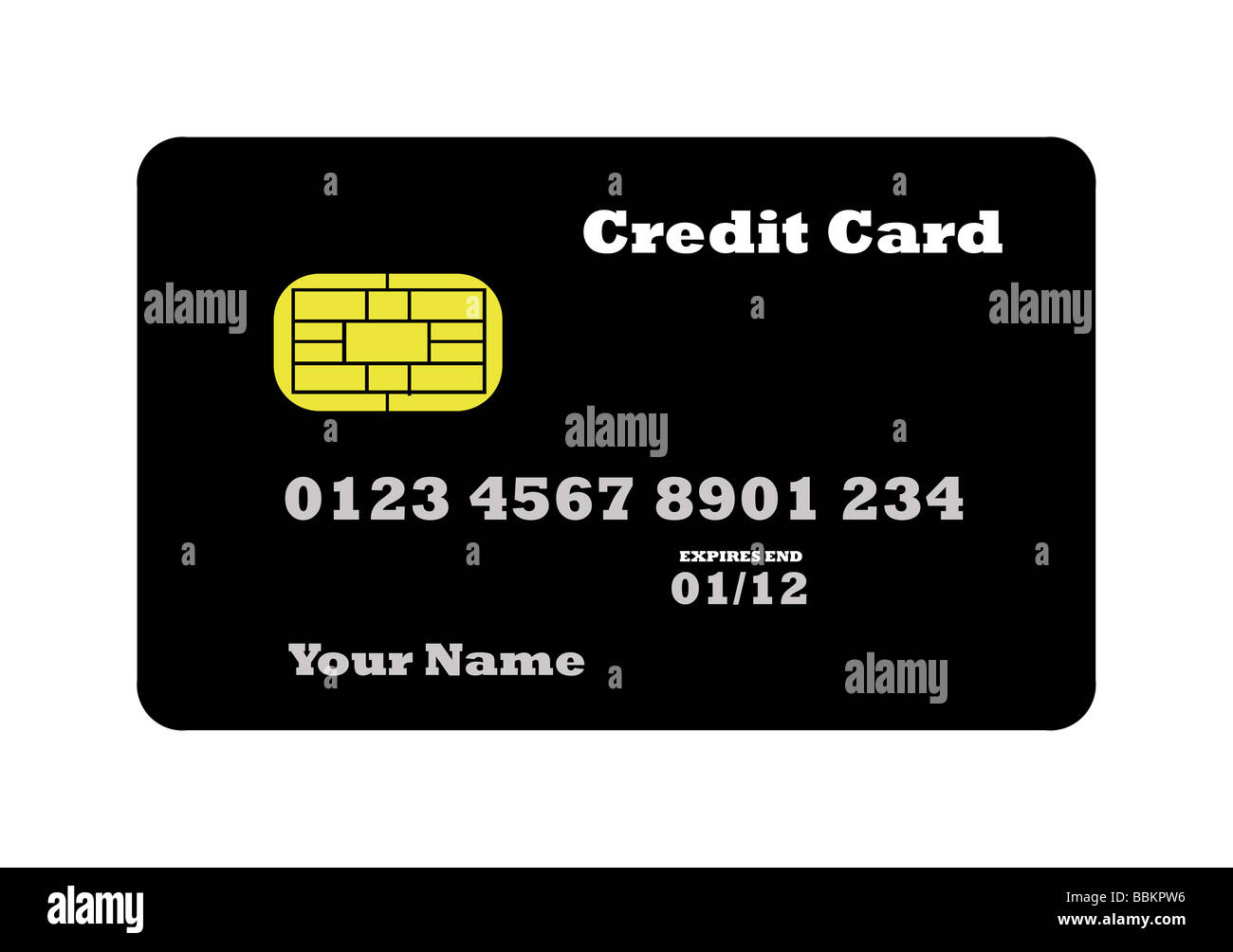 Credit Card in black with biometric strip isolated on white background Stock Photo