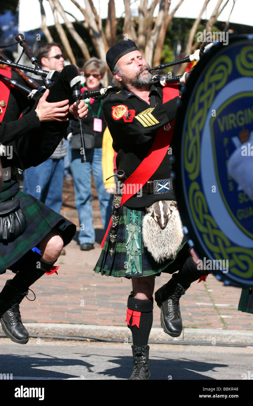 Virginia Scots Guard pipes and drums band playing at Irish Folk